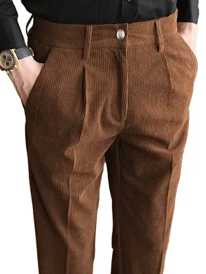 【24-hour shipping】Men's Vintage Solid Color Corduroy Elastic Waist Straight Pants