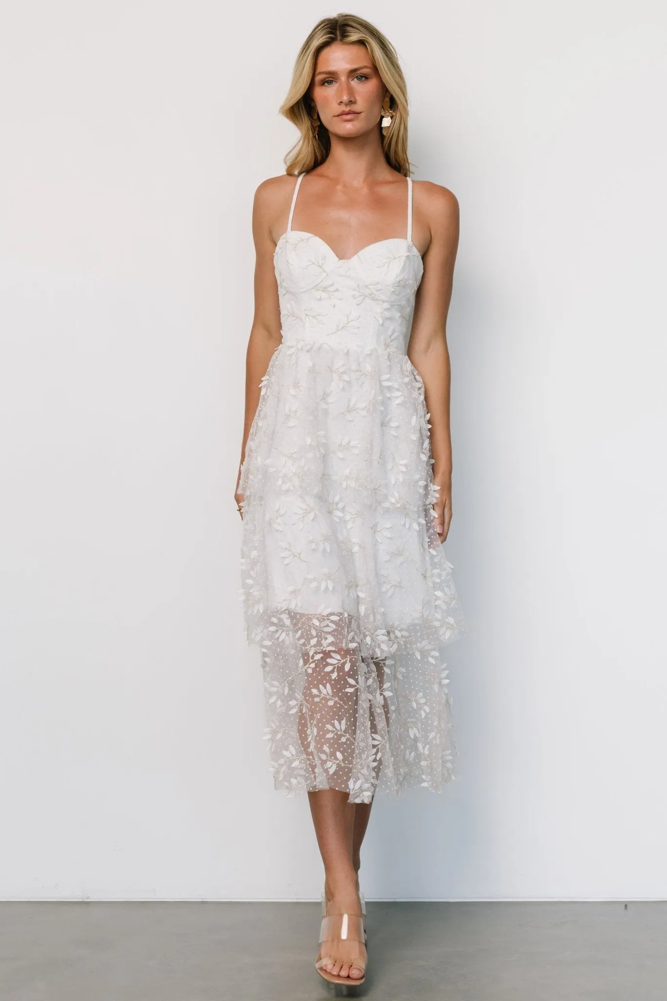 Anavi Tiered Midi Dress | White   Gold