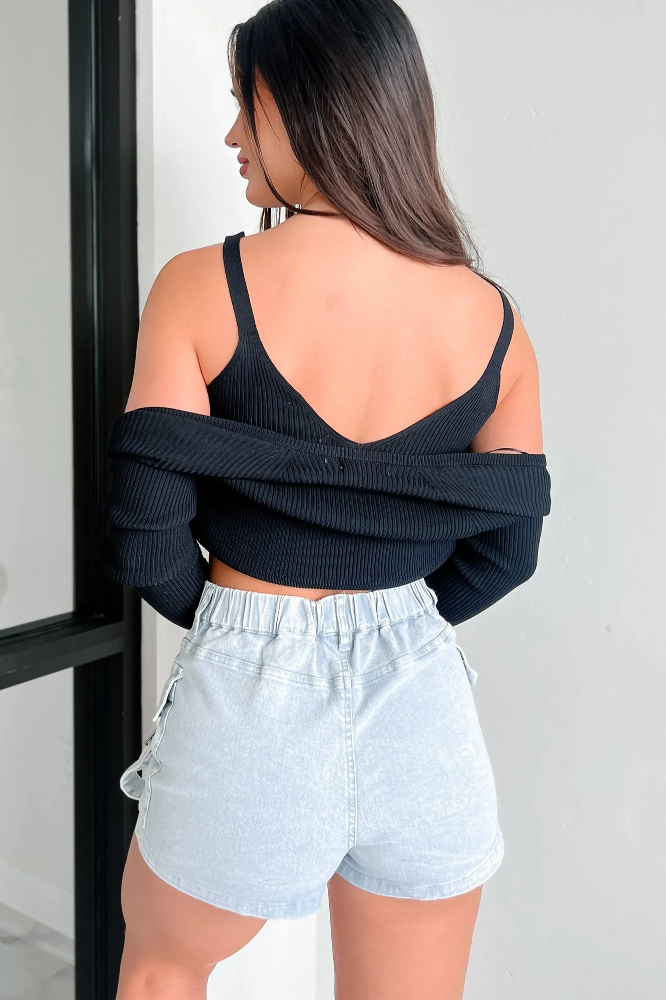 Angelique Sweater Knit Crop Tank & Shrug Set (Black)