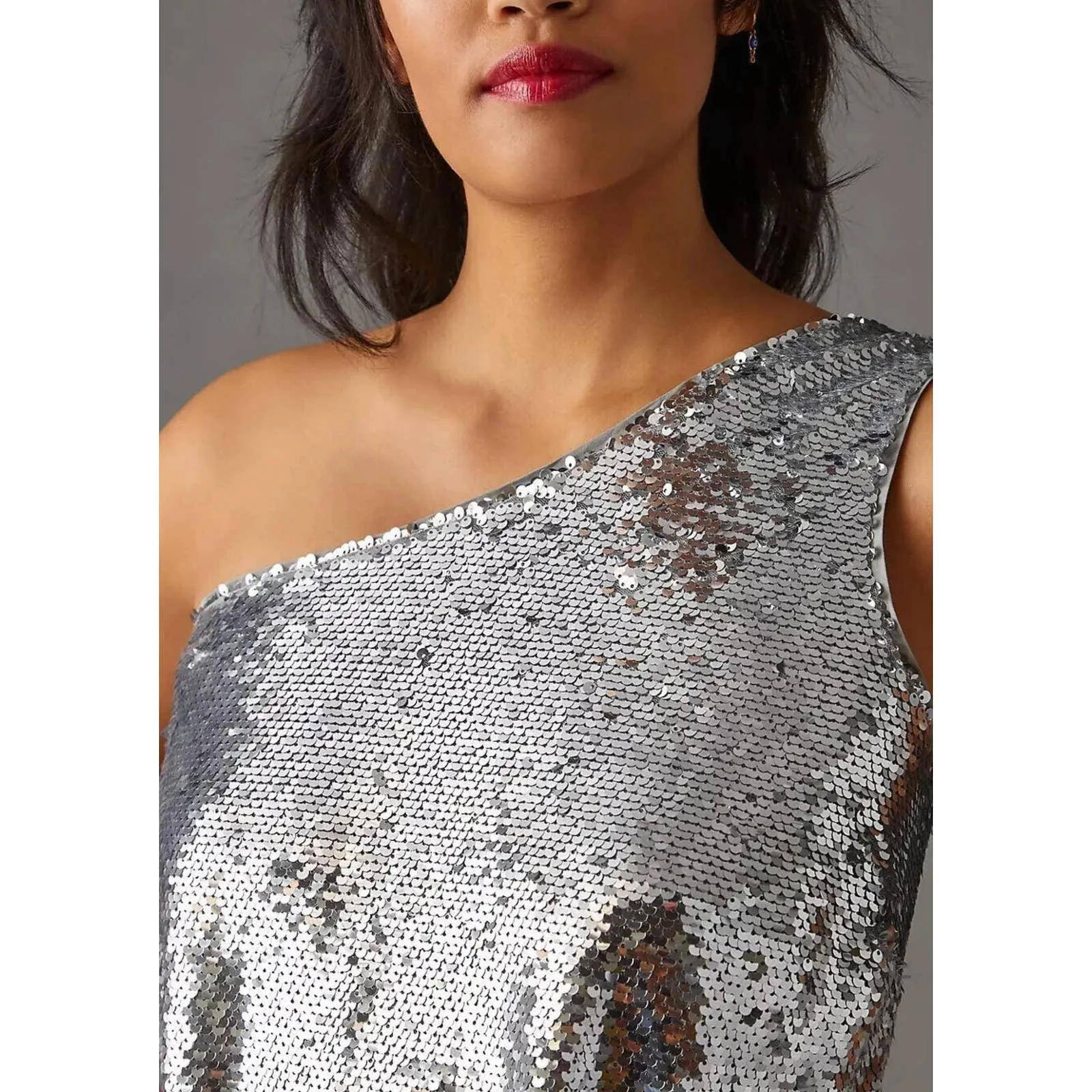 Anthropologie Maeve Sequin One Shoulder Midi Dress Size XS New