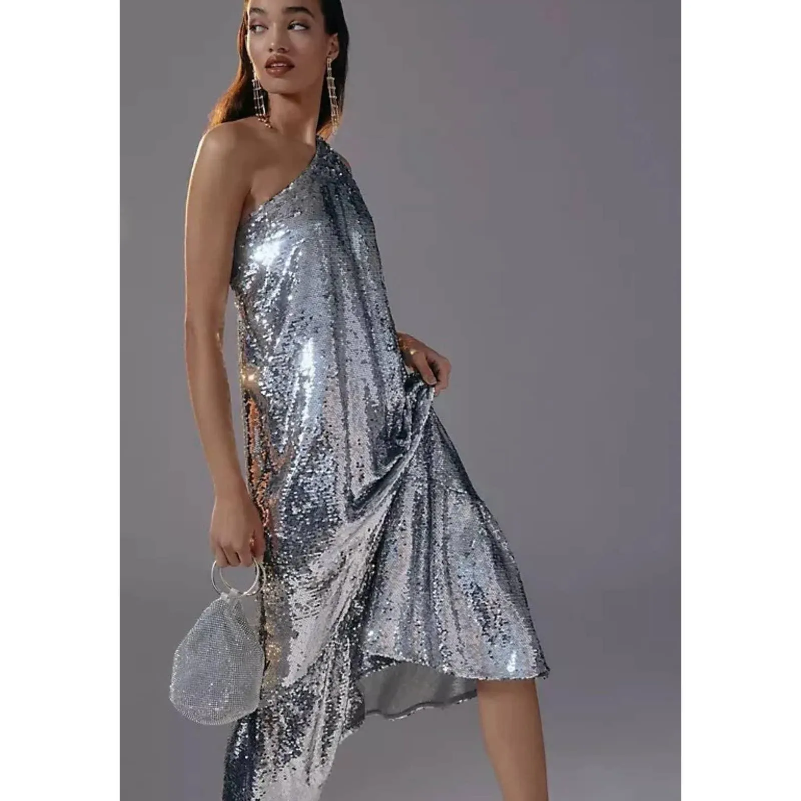 Anthropologie Maeve Sequin One Shoulder Midi Dress Size XS New