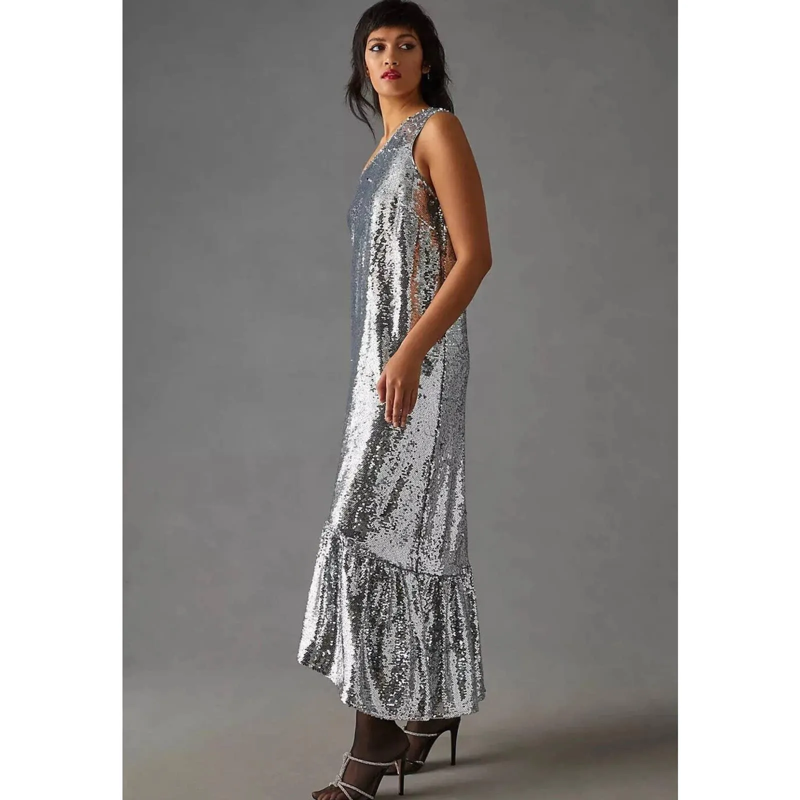 Anthropologie Maeve Sequin One Shoulder Midi Dress Size XS New