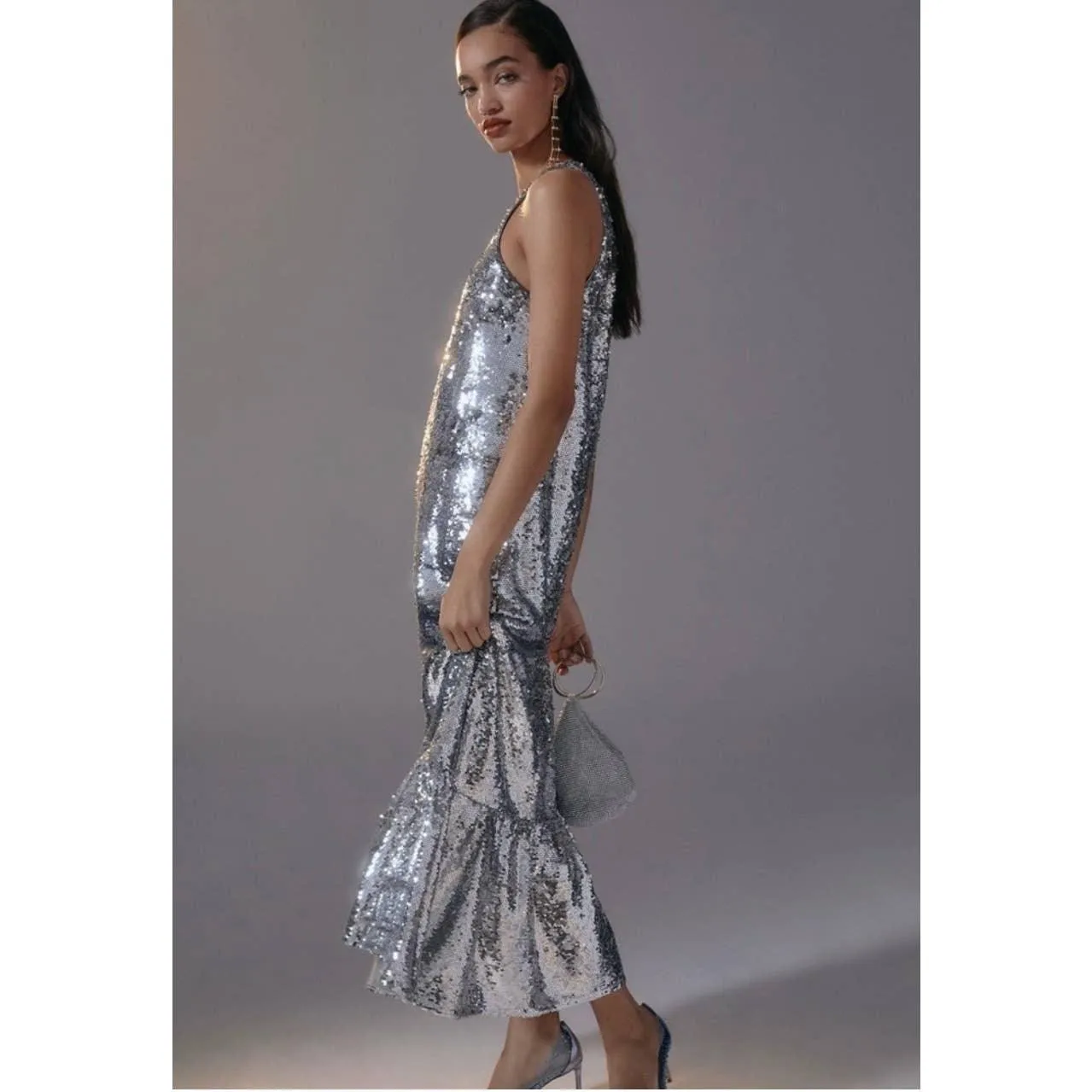 Anthropologie Maeve Sequin One Shoulder Midi Dress Size XS New