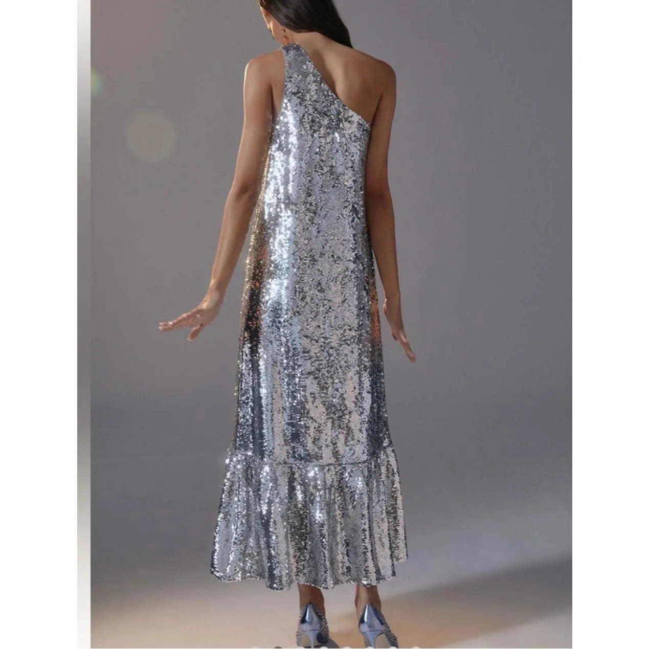 Anthropologie Maeve Sequin One Shoulder Midi Dress Size XS New