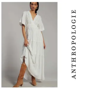 Anthropologie Magali Pascal Tiered Lace Midi Dress Size Petite Medium NEW