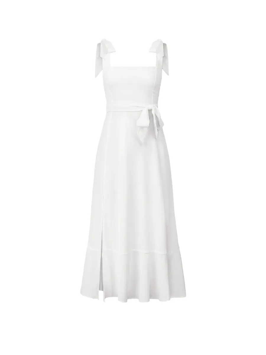 AVIANCA SHOULDER TIE BRIDAL MIDI DRESS - WHITE