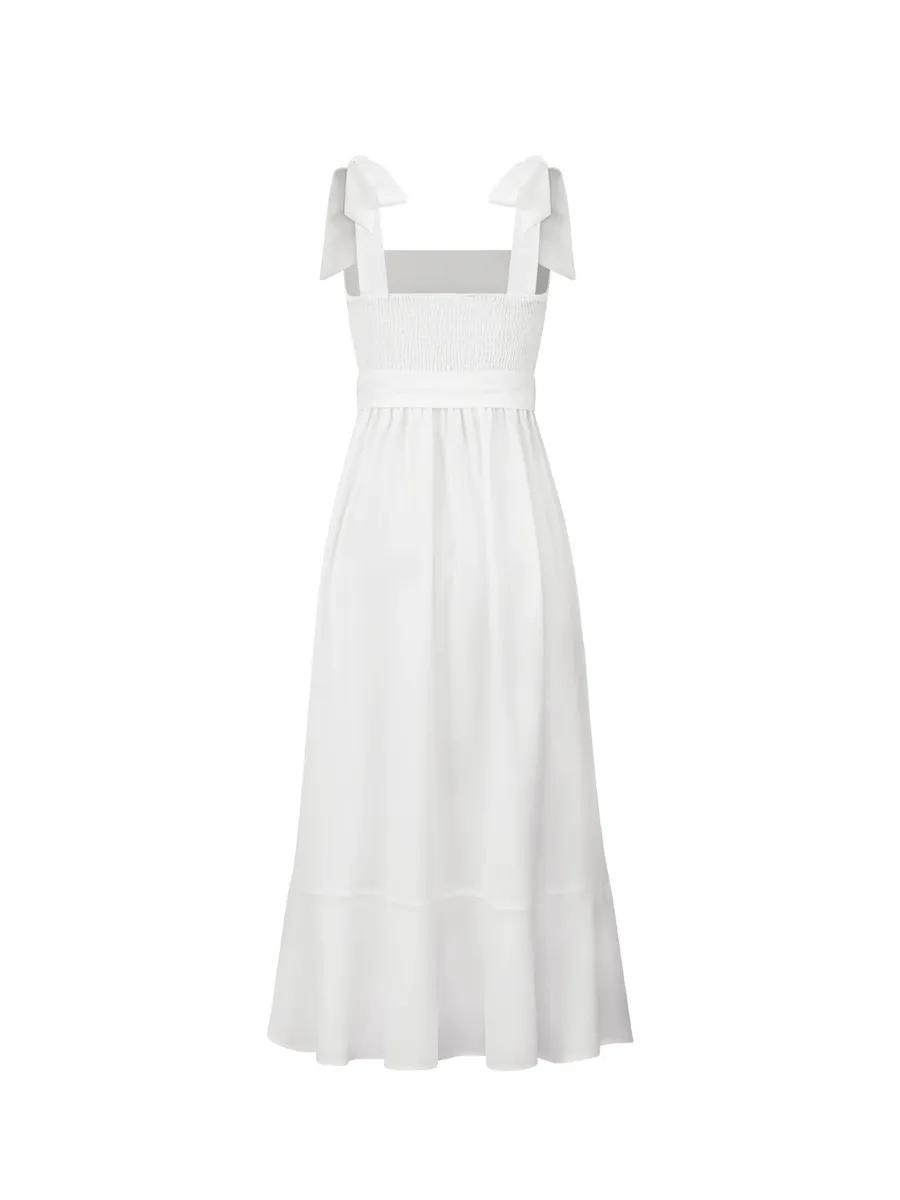AVIANCA SHOULDER TIE BRIDAL MIDI DRESS - WHITE