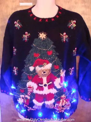 Best Teddy Bear Santa Light Up Ugly Xmas Sweater