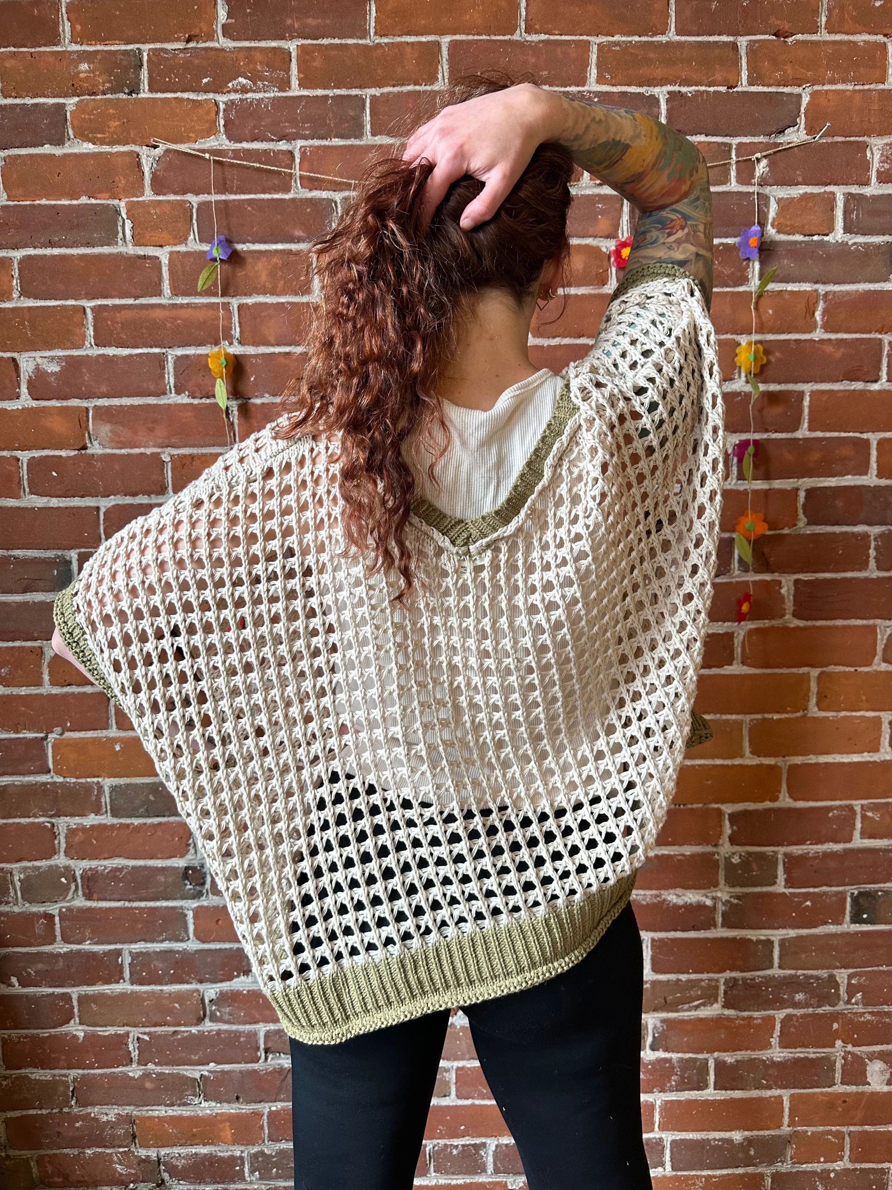 Bohemian Spring Flower Crochet Crop Top 🌻 Beige/Olive