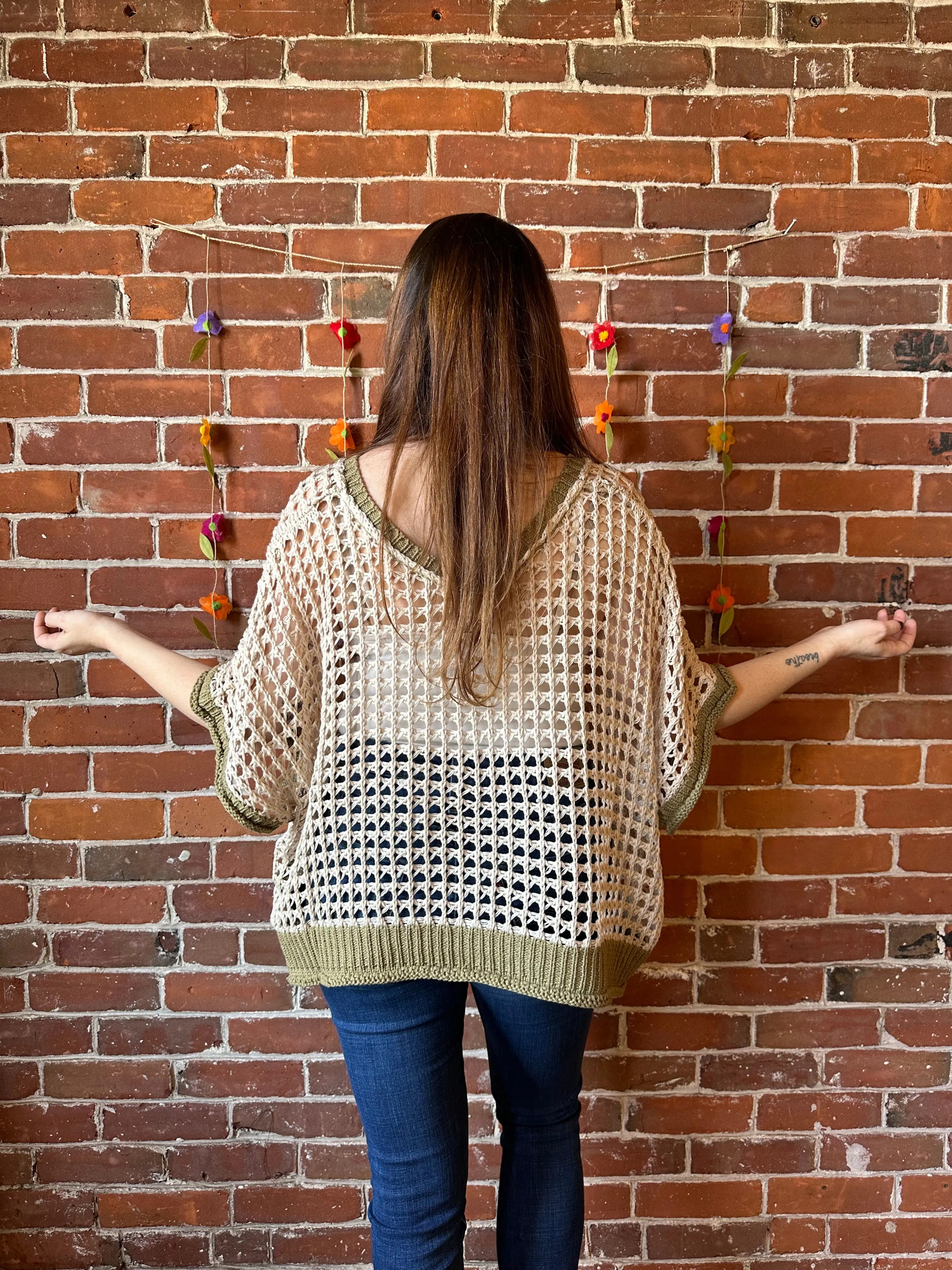 Bohemian Spring Flower Crochet Crop Top 🌻 Beige/Olive