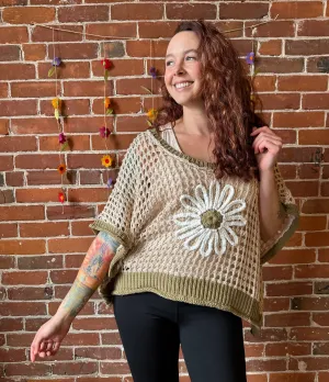 Bohemian Spring Flower Crochet Crop Top 🌻 Beige/Olive