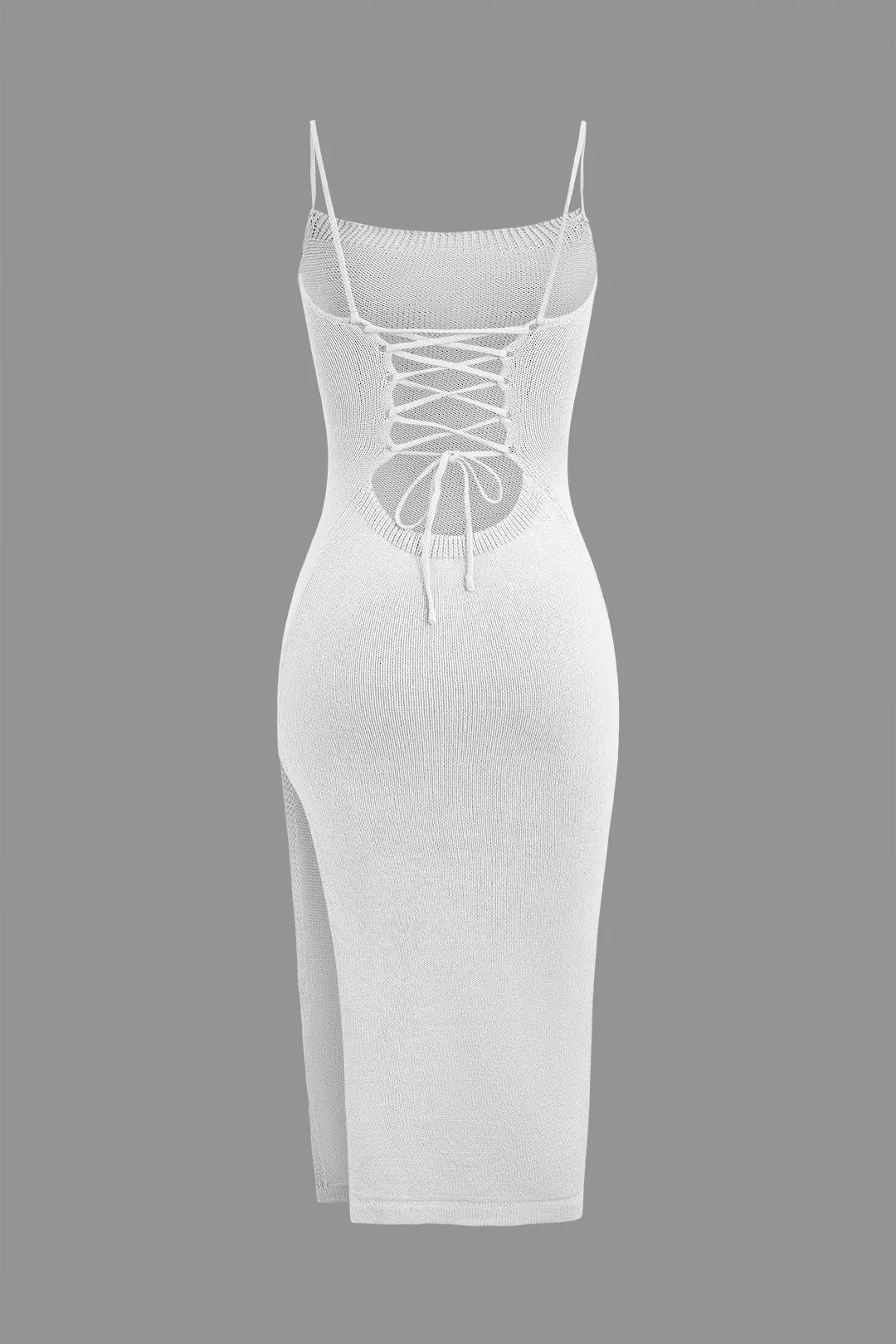 Braided Tie Slip Slit Knit Midi Dress