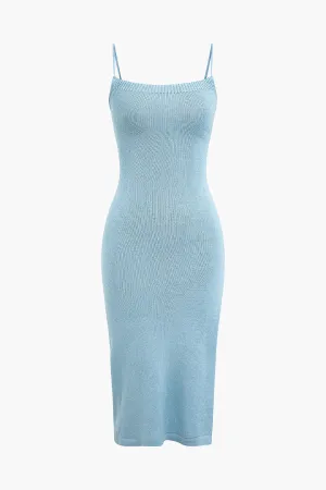 Braided Tie Slip Slit Knit Midi Dress