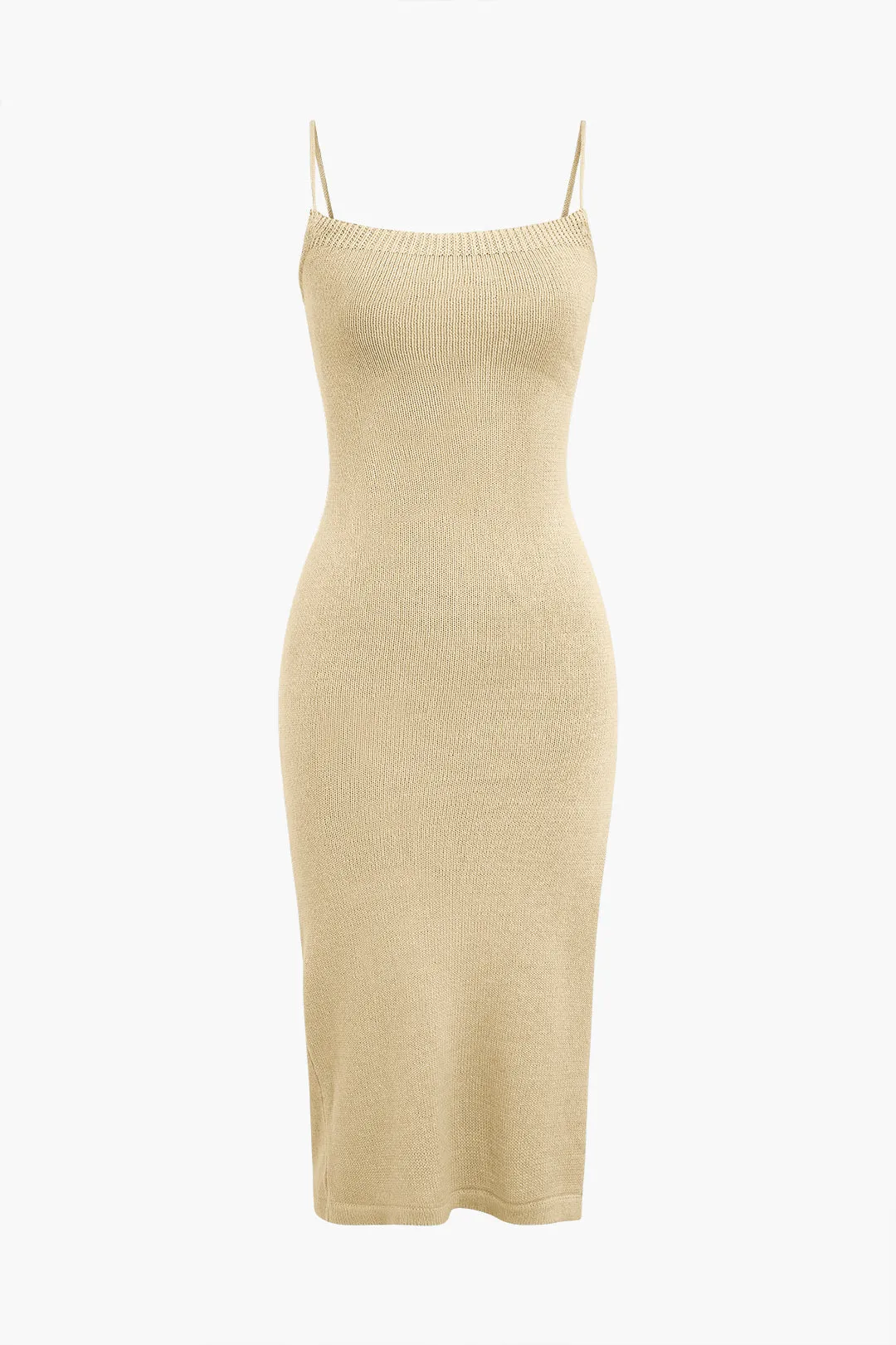 Braided Tie Slip Slit Knit Midi Dress