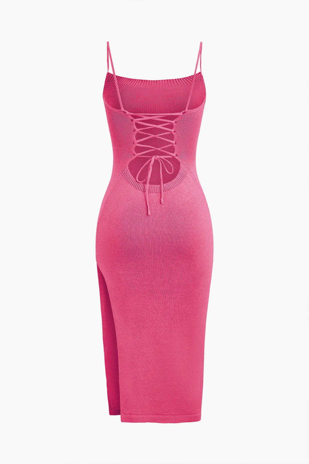 Braided Tie Slip Slit Knit Midi Dress