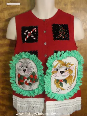 Candy Canes and Berries Cat Christmas Sweater Vest