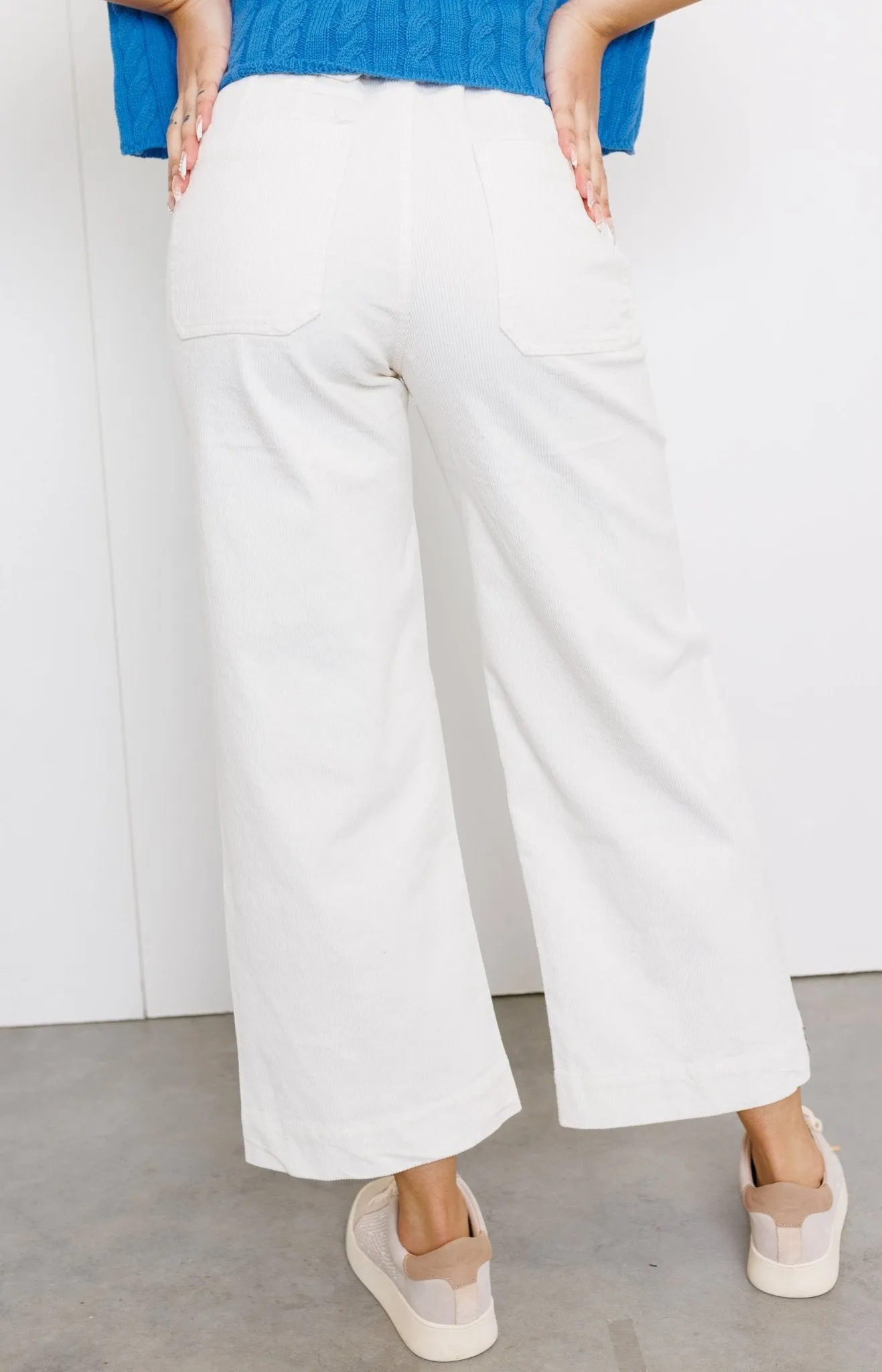 Champagne Corduroy Wide Leg Pants, WHITE
