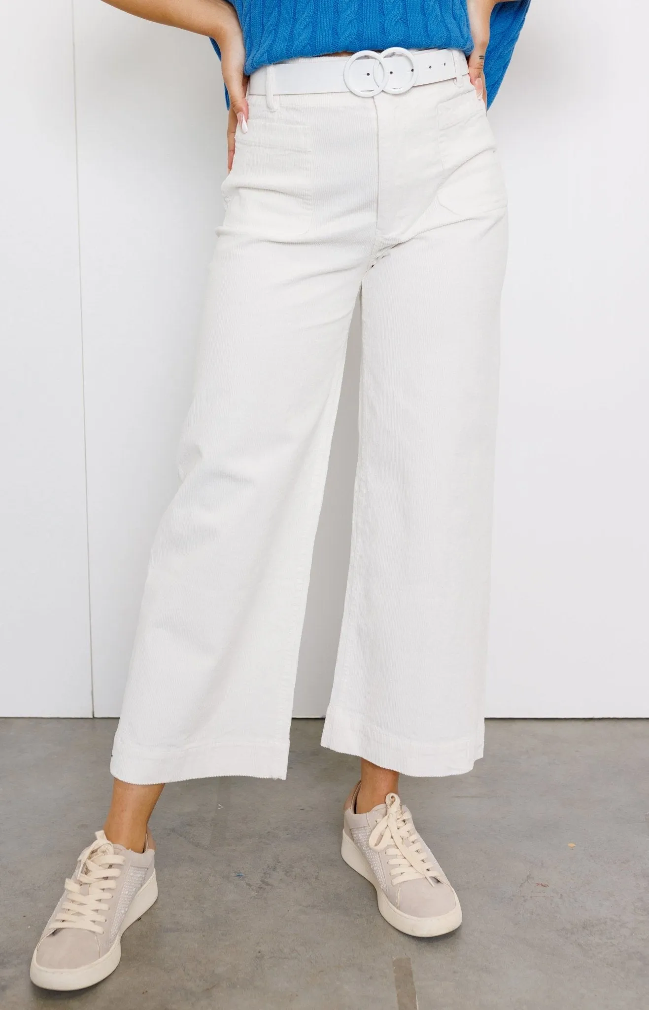 Champagne Corduroy Wide Leg Pants, WHITE