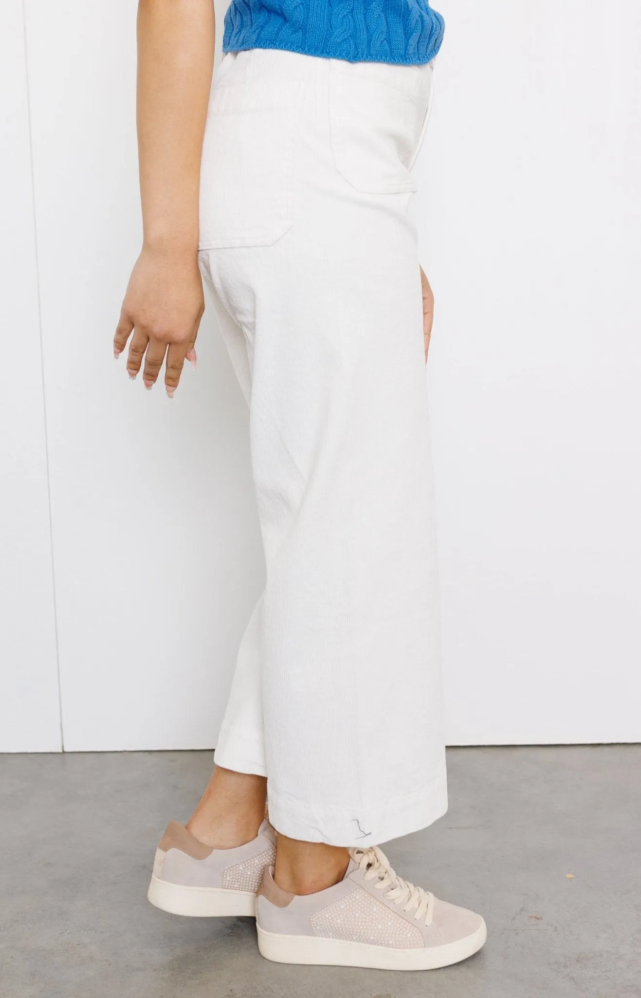 Champagne Corduroy Wide Leg Pants, WHITE