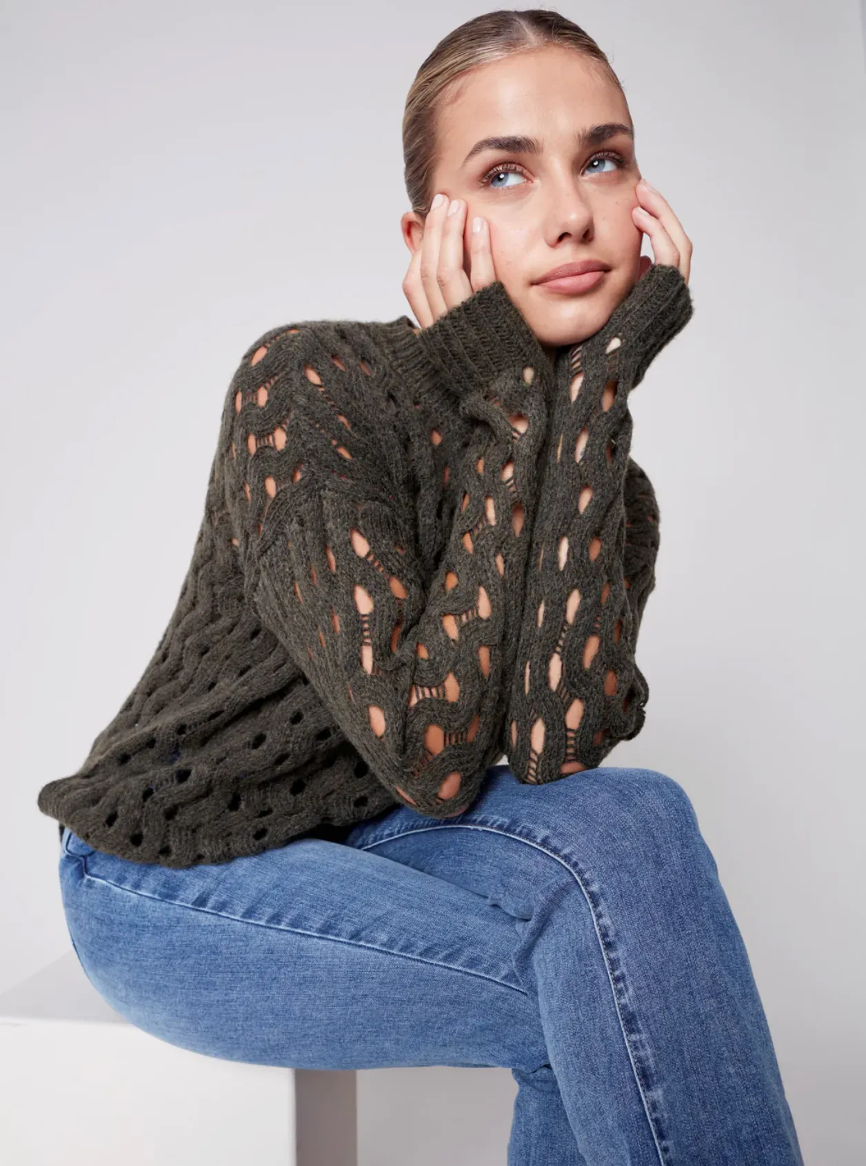 Charlie B - Crew-Neck Cable Knit Sweater - Spruce