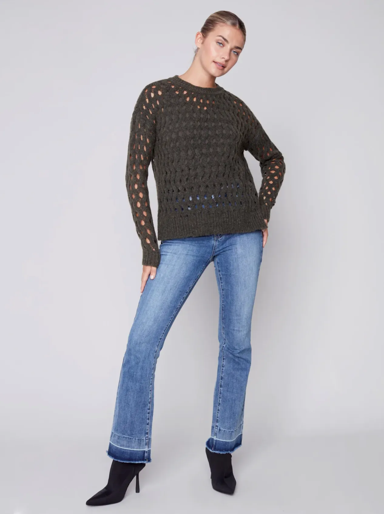 Charlie B - Crew-Neck Cable Knit Sweater - Spruce