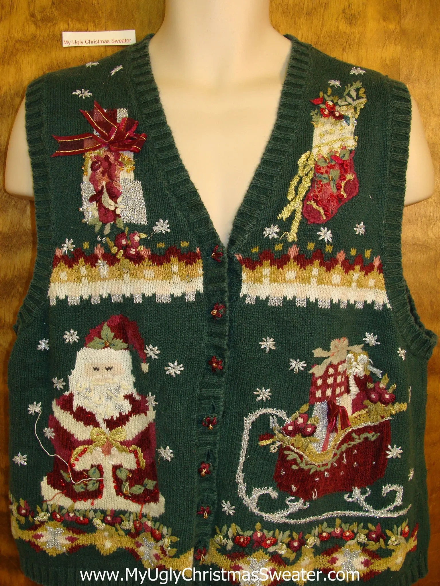 Cheesy Green 80s Christmas Sweater Vest