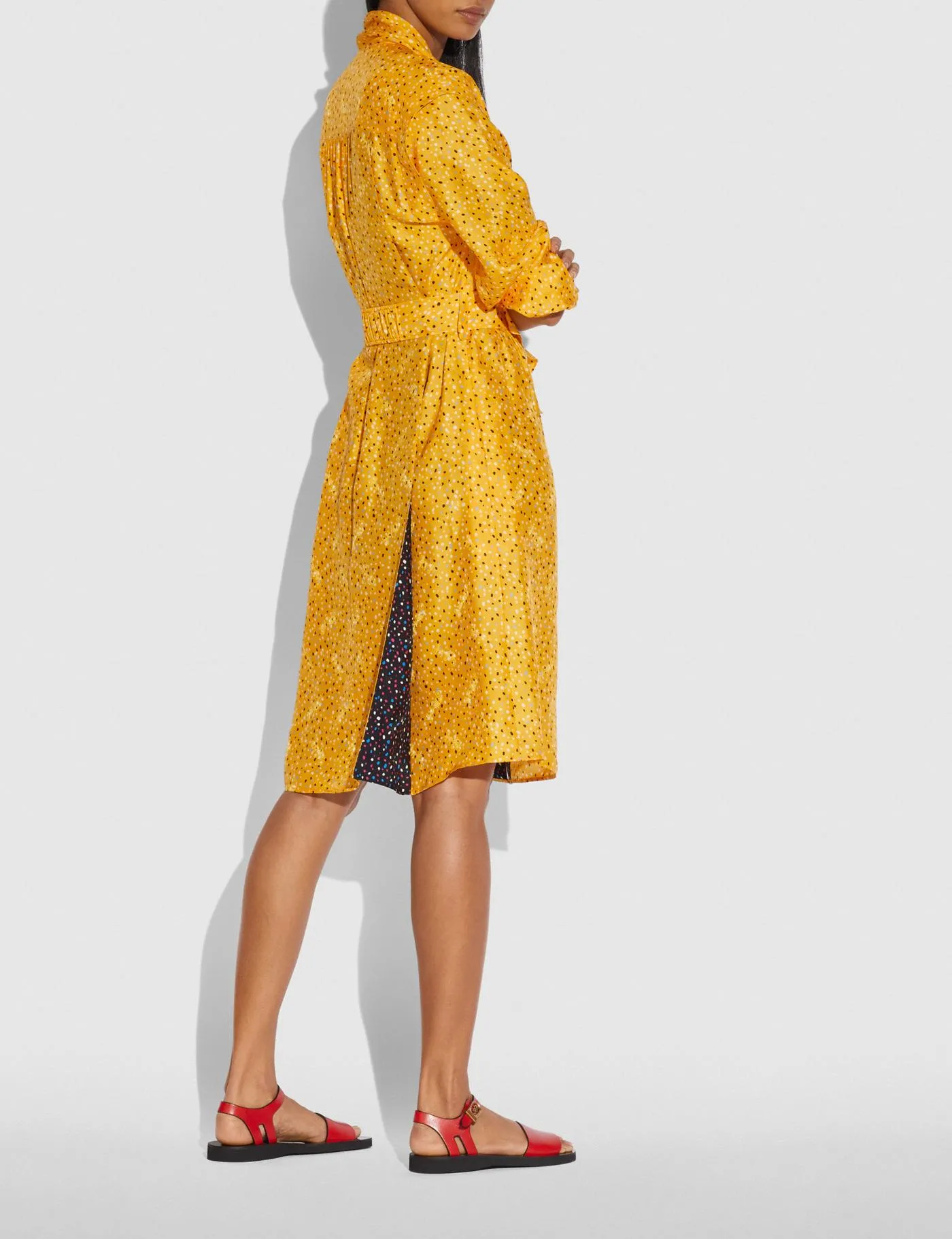 COACH Dot Print Architectural Drape Belted Dress