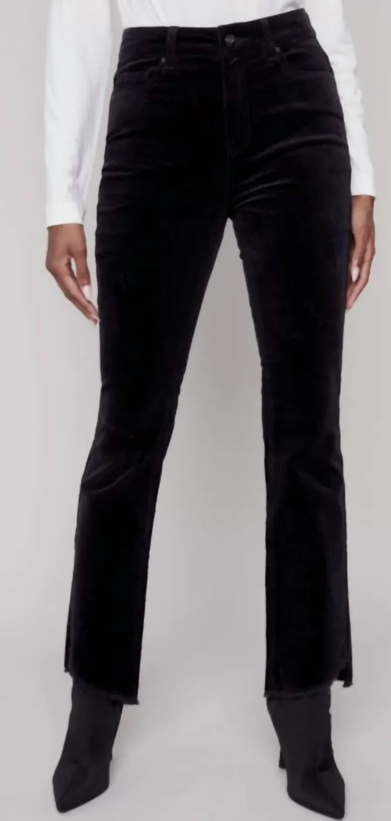 Corduroy Asymetrical Hem Bootcut Leg Pant - Black