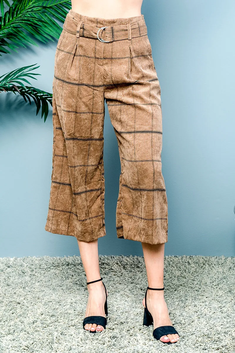 Corduroy Belted Striped Capri Pants (D10797-CD006)