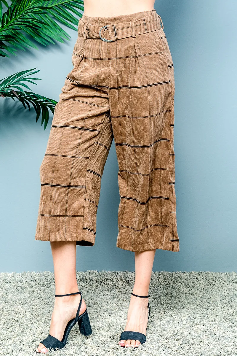Corduroy Belted Striped Capri Pants (D10797-CD006)