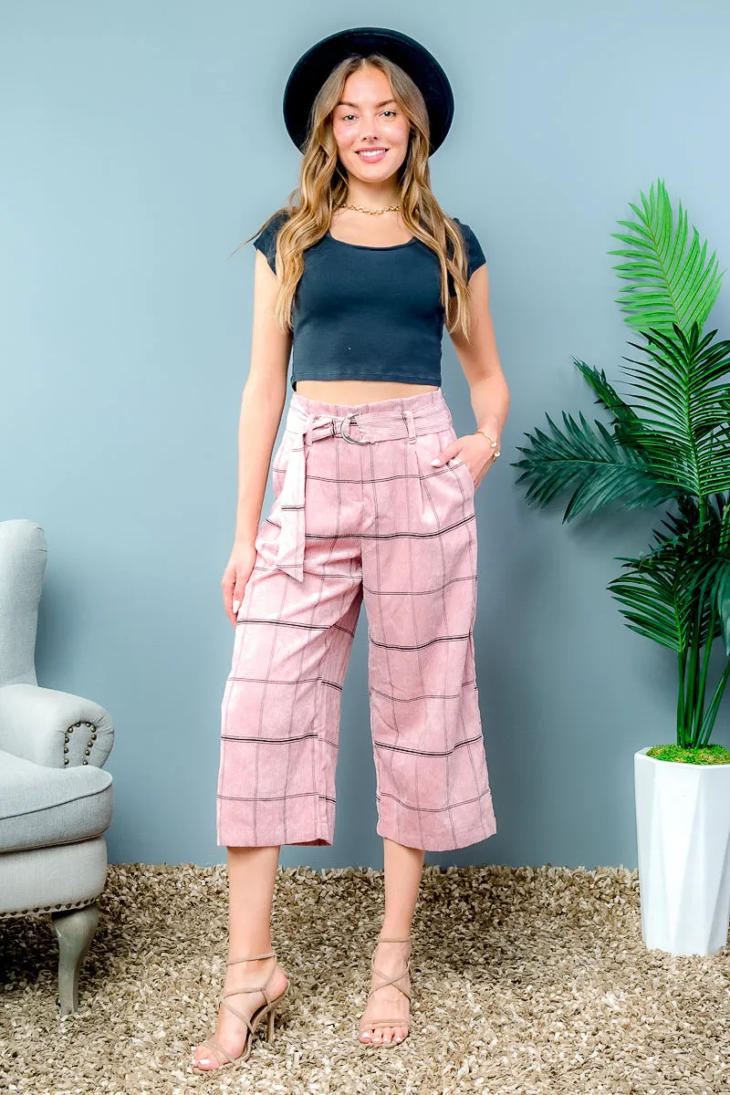 Corduroy Belted Striped Capri Pants (D10797-CD006)
