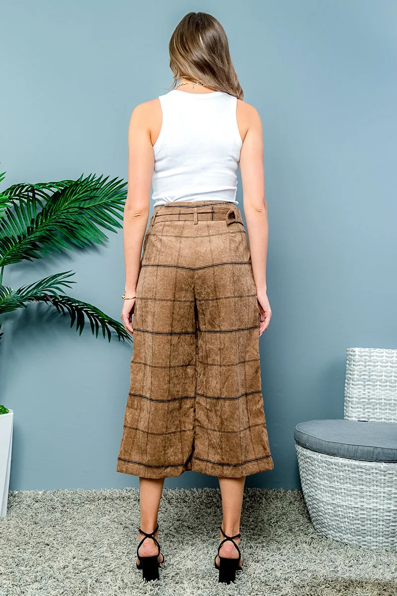 Corduroy Belted Striped Capri Pants (D10797-CD006)