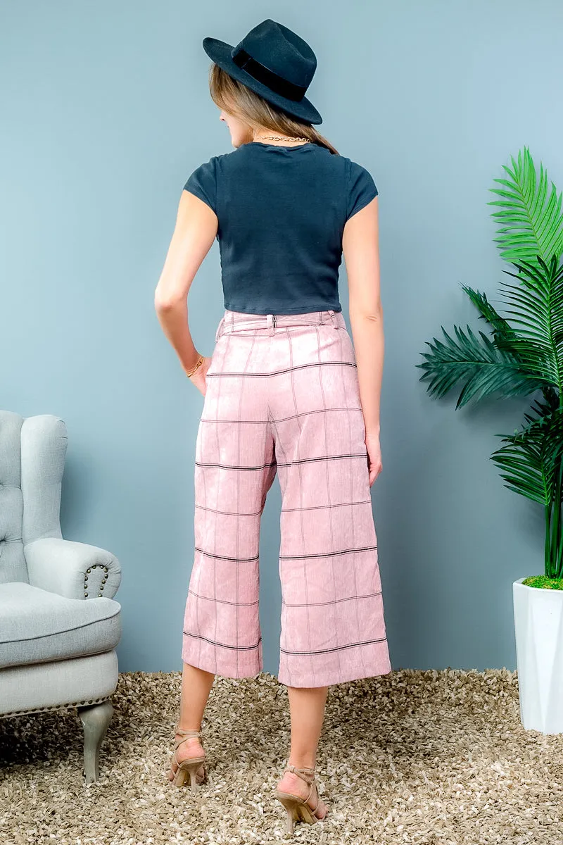 Corduroy Belted Striped Capri Pants (D10797-CD006)