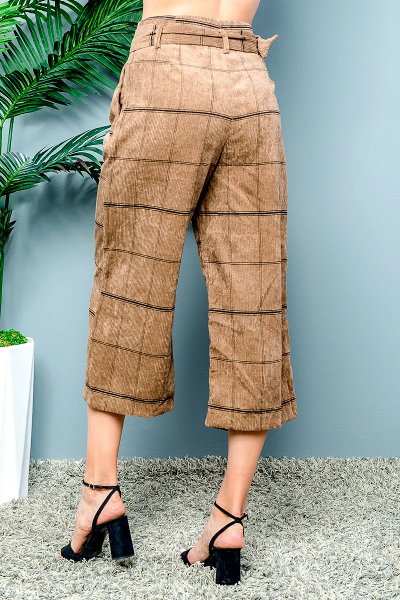 Corduroy Belted Striped Capri Pants (D10797-CD006)