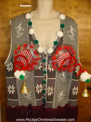 Crazy Ski and Snowflakes Naughty Ugly Christmas Sweater Vest
