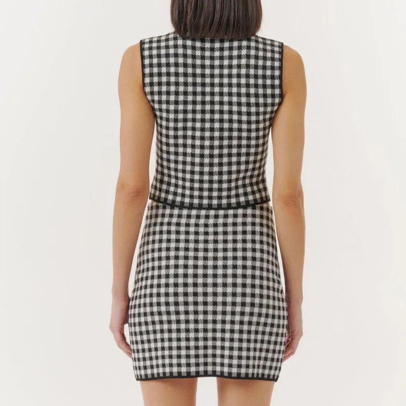 Custom Black and White Checkered Knitted Set - Crop Top and Skirt for Women