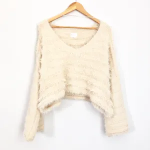 Dee Elly Fuzz Striped Crop Sweater with Bell Sleeve- Size S