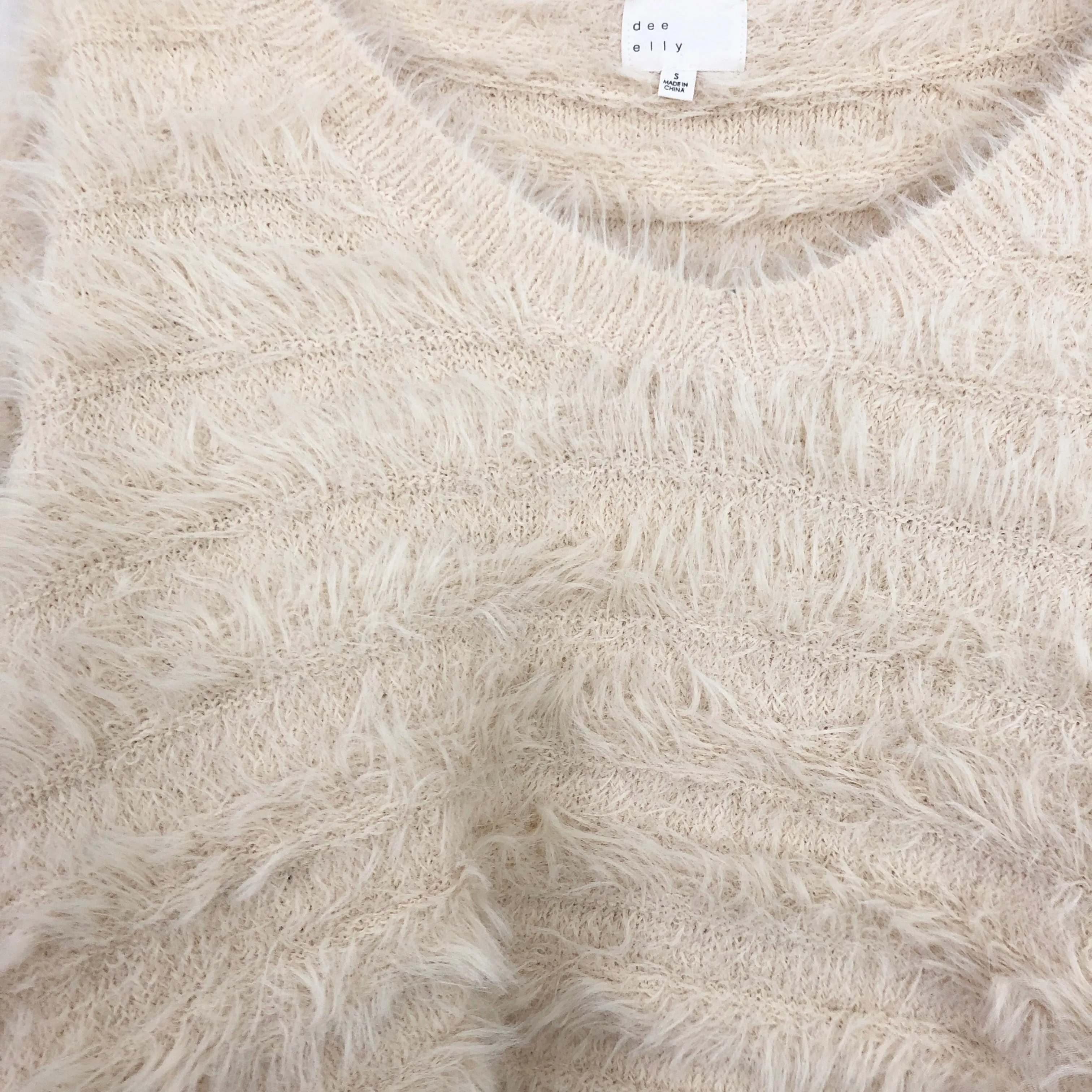 Dee Elly Fuzz Striped Crop Sweater with Bell Sleeve- Size S