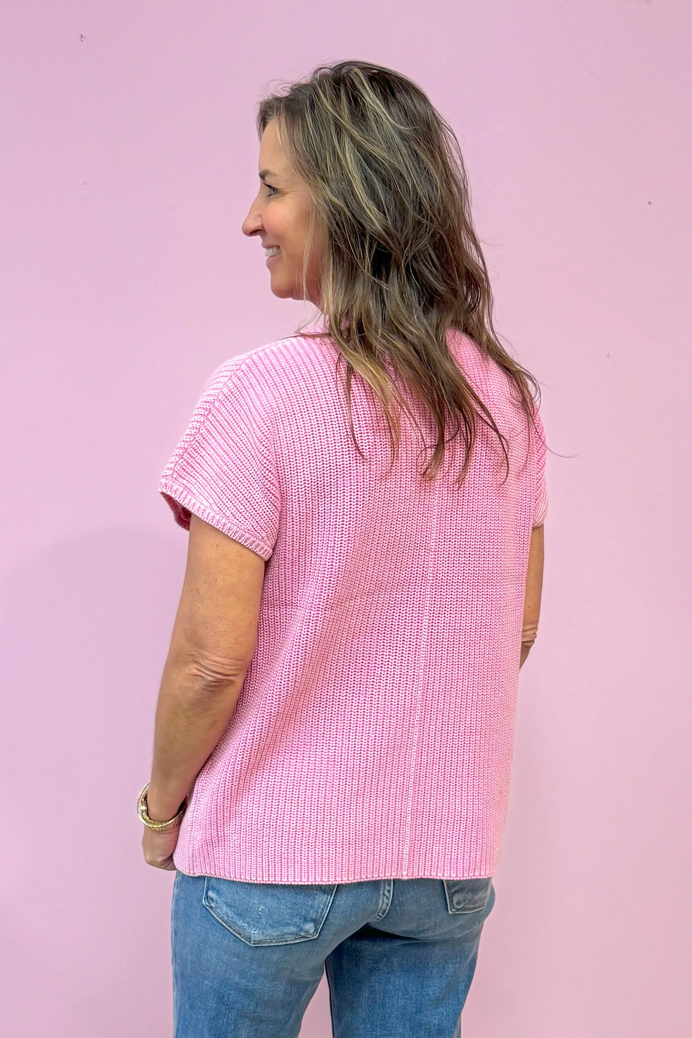Dreamy Days Washed Mock Neck Knit Short Sleeve Sweater Top