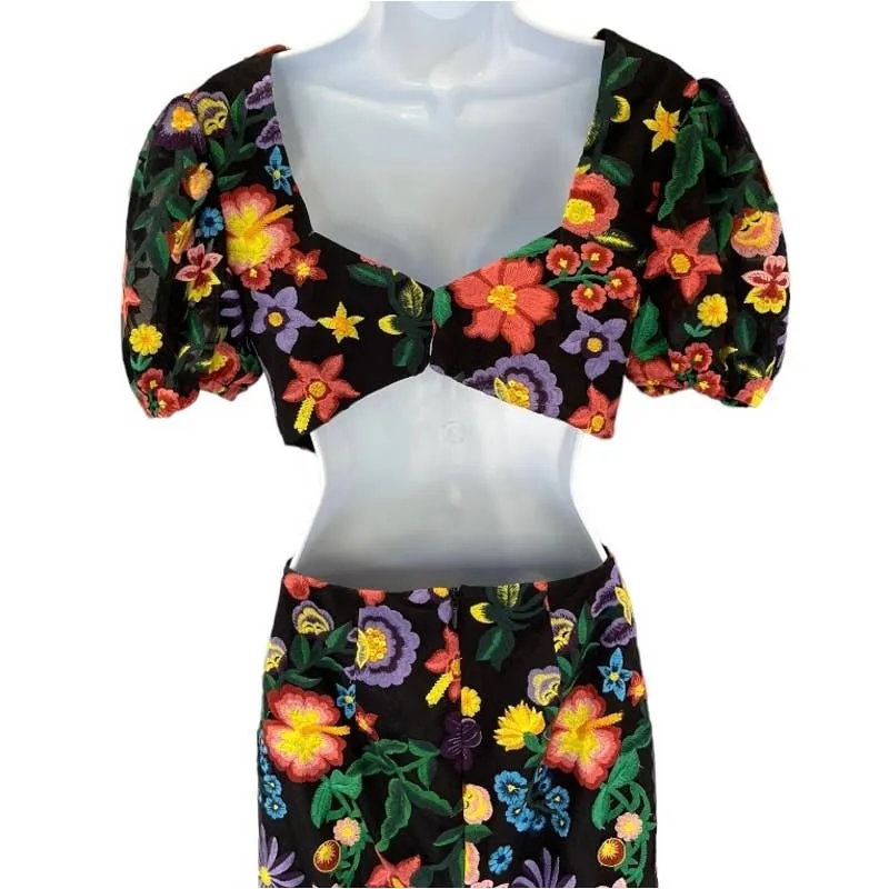 Dress The Population Embroided Cut Out Puff Sleeve Midi Dress Small New