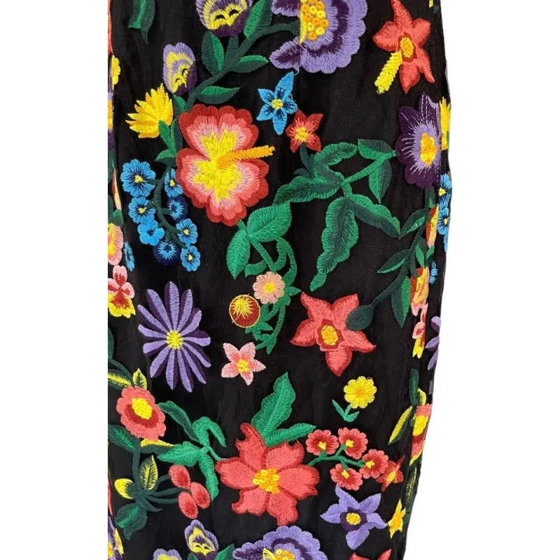 Dress The Population Embroided Cut Out Puff Sleeve Midi Dress Small New