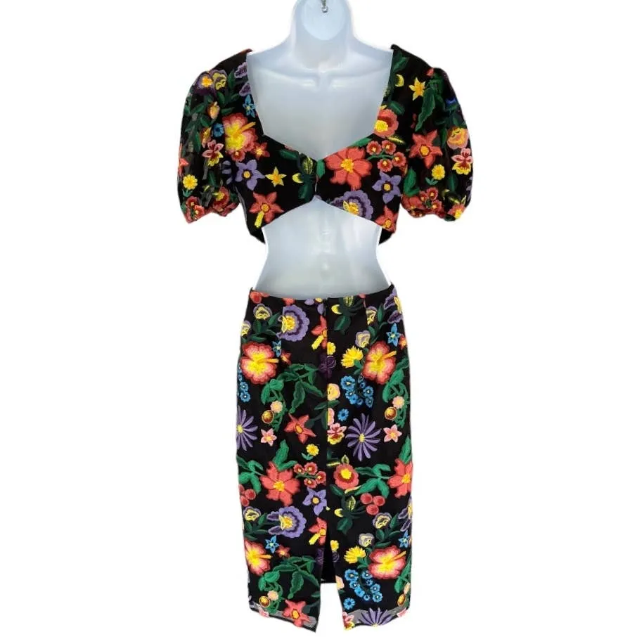 Dress The Population Embroided Cut Out Puff Sleeve Midi Dress Small New