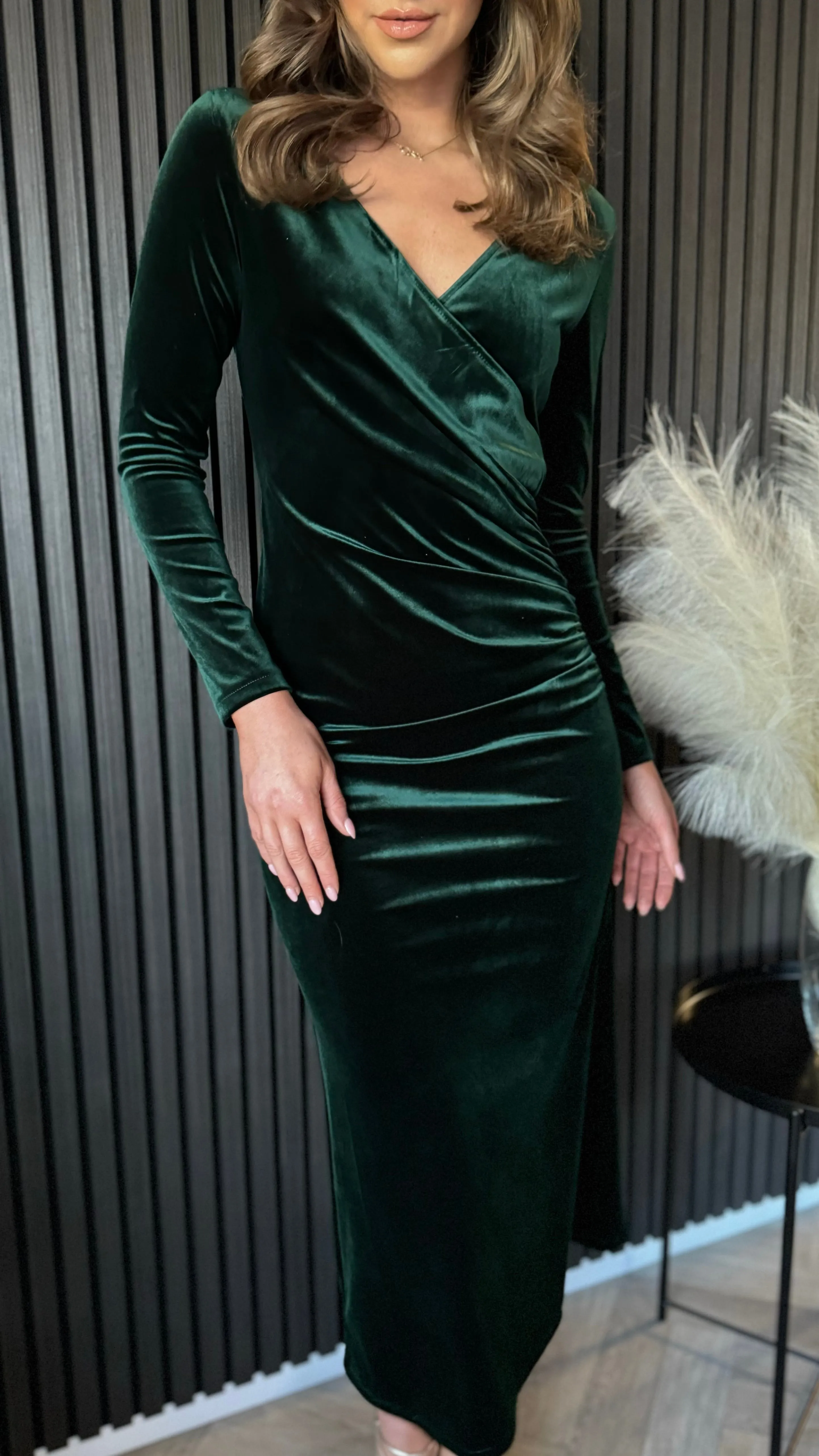 Edina Forest Green Wrap Effect Midi Dress