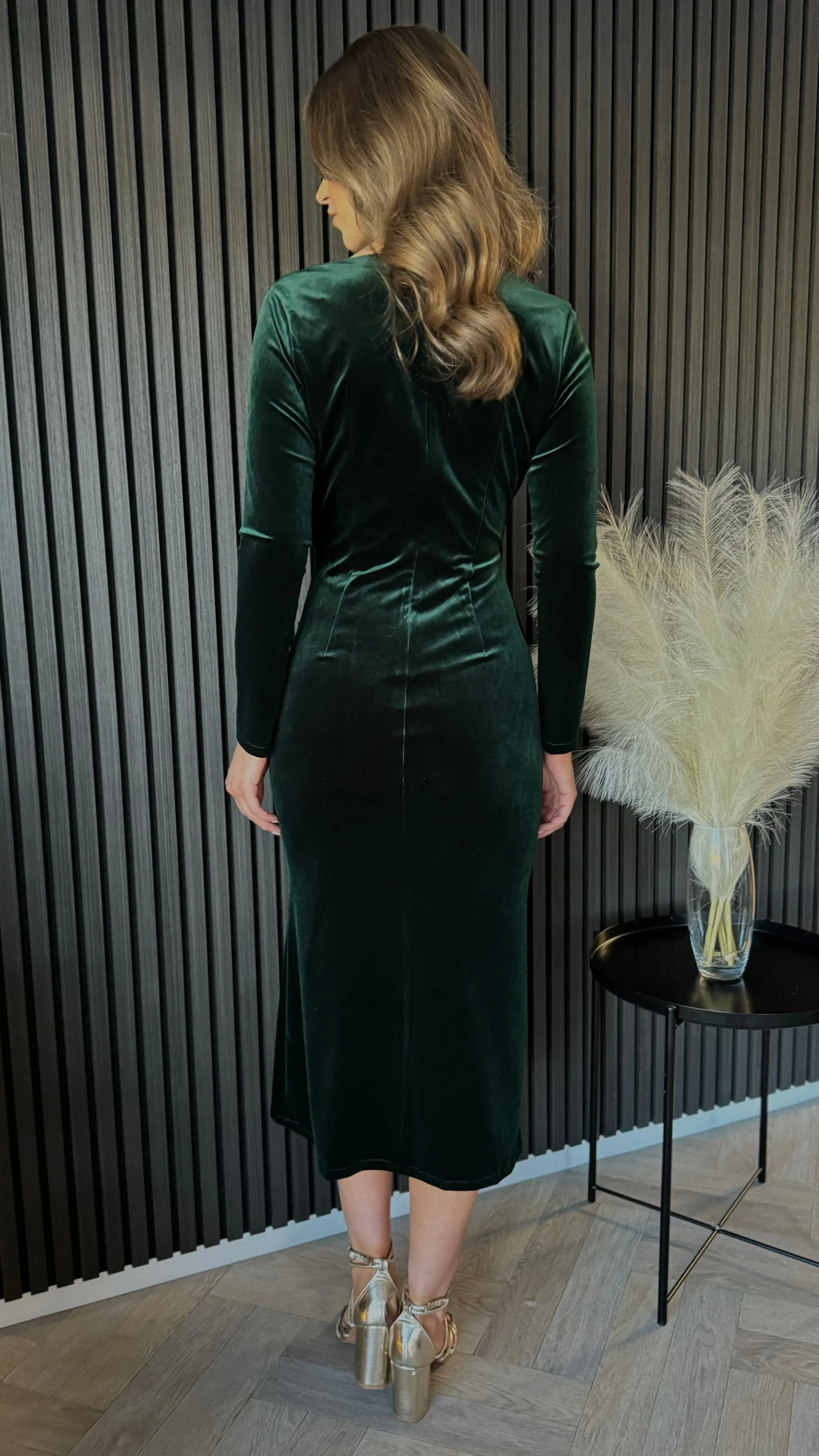 Edina Forest Green Wrap Effect Midi Dress