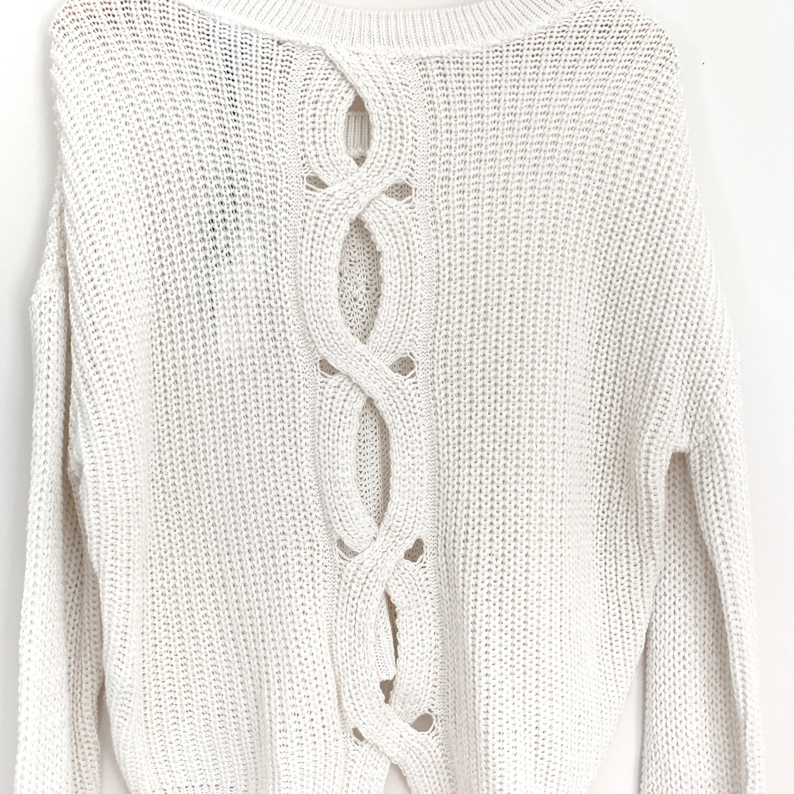 Express White Knit Crop Style Sweater with Open Back Detail NWT- Size S