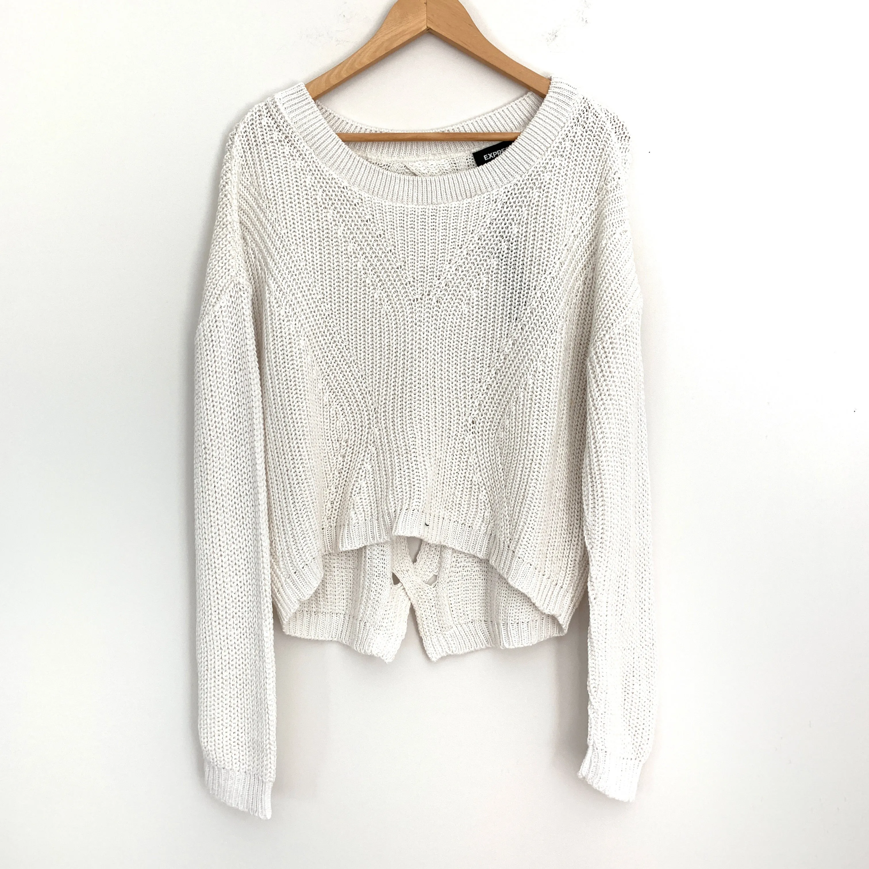 Express White Knit Crop Style Sweater with Open Back Detail NWT- Size S