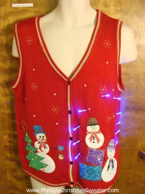 Festive Red Light Up Ugly Xmas Sweater Vest