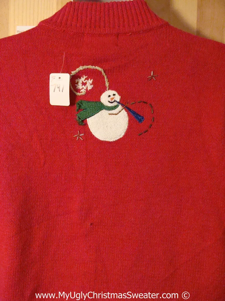 Flying Festive Snowmen Tacky Ugly Christmas Sweater (f791)