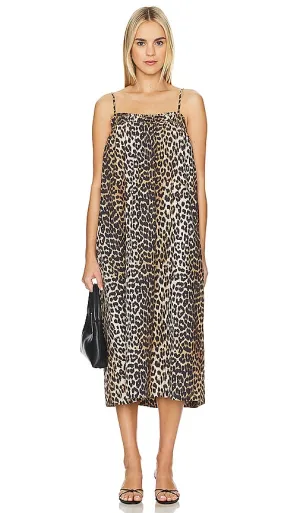Ganni Printed Midi Strap Dress in Brown