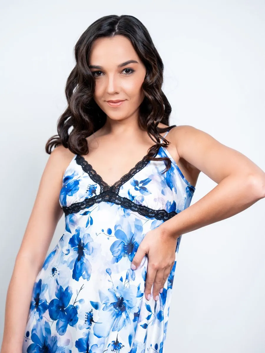 Gigi - Midi Gown in Blue Floral Multi
